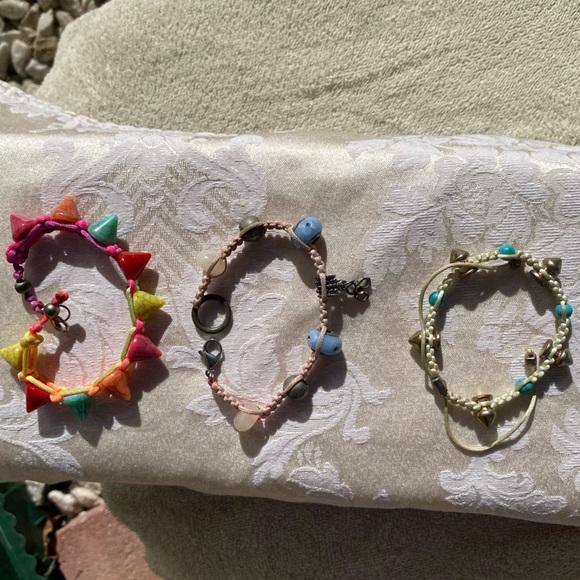 Beaded Macramé Braided String Bracelets set of 3 - Picture 3 of 6